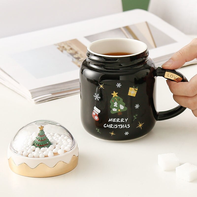 Christmas Water Cup New Ceramic Cup Mug with Lid Household Milk Coffee Cup Student Good-looking Couple's Cups