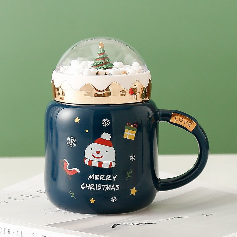 Christmas Water Cup New Ceramic Cup Mug with Lid Household Milk Coffee Cup Student Good-looking Couple's Cups