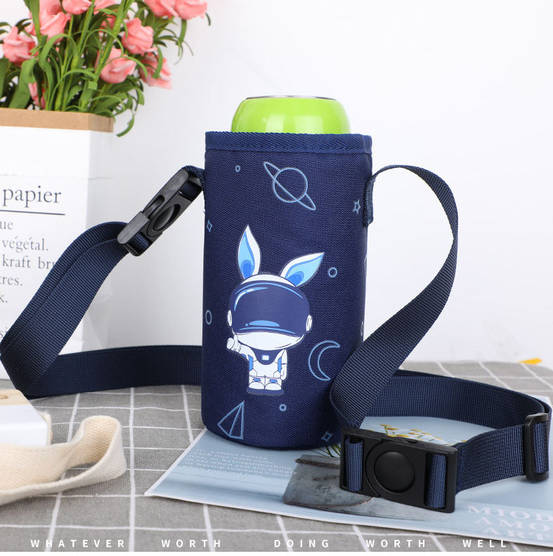 Cartoon Cylinder Children's Water Bottle Bag Insulation Cup One Shoulder Crossbody Cup Cover Portable Water Cup Storage Bag Handbag