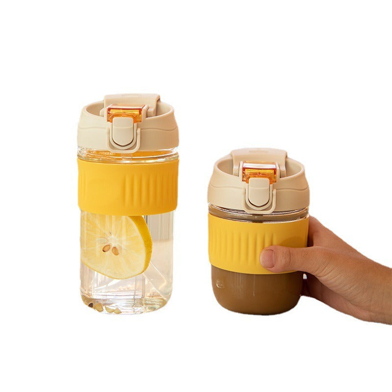 Double Drinking Coffee Cup Glass Water Cup Ins Straw Glass Simple Convenient Carry Straw Tea Cup