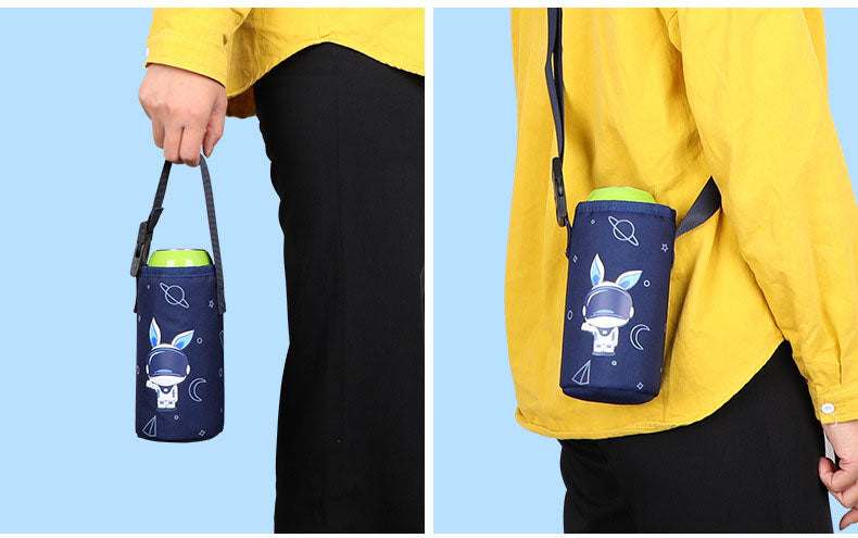 Cartoon Cylinder Children's Water Bottle Bag Insulation Cup One Shoulder Crossbody Cup Cover Portable Water Cup Storage Bag Handbag