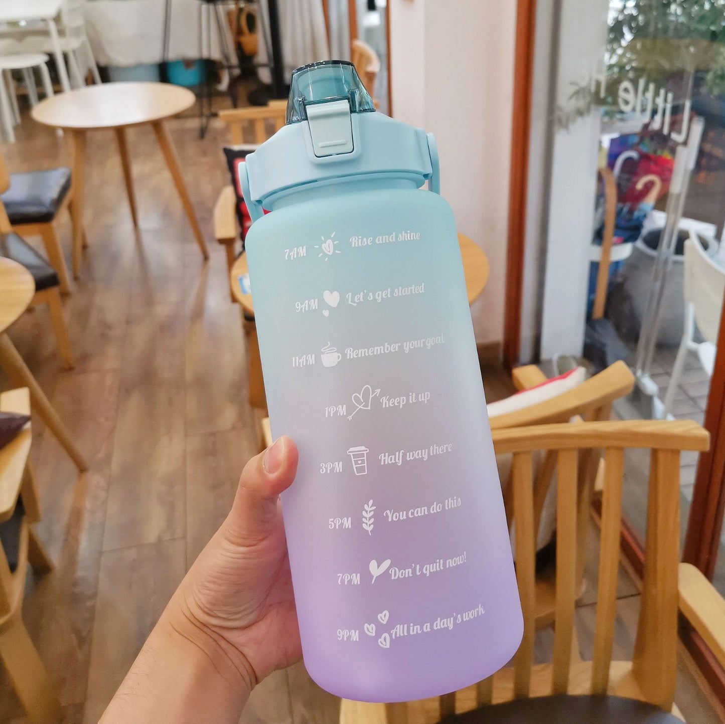 New Large Capacity Water Bottle With Straw Gradient Frosted Outdoor Plastic Cup Fitness Sports Anti-Fall Scale Water Cup