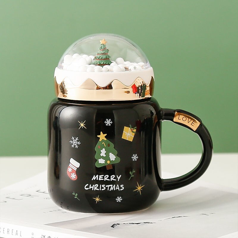 Christmas Water Cup New Ceramic Cup Mug with Lid Household Milk Coffee Cup Student Good-looking Couple's Cups