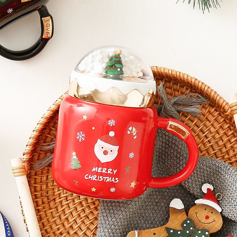 Christmas Water Cup New Ceramic Cup Mug with Lid Household Milk Coffee Cup Student Good-looking Couple's Cups