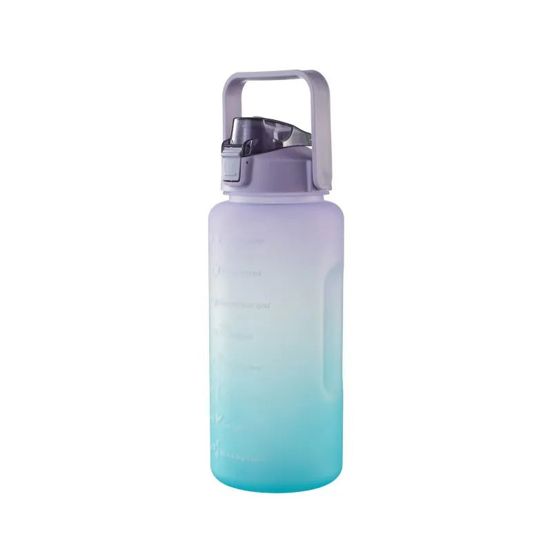 New Large Capacity Water Bottle With Straw Gradient Frosted Outdoor Plastic Cup Fitness Sports Anti-Fall Scale Water Cup