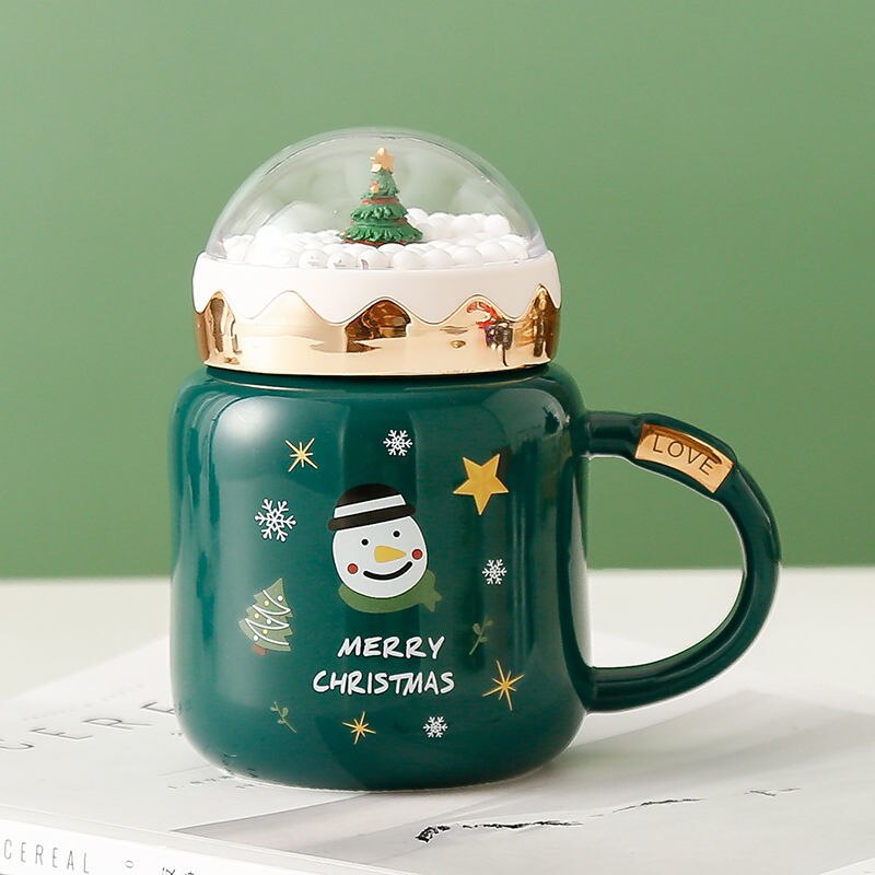 Christmas Water Cup New Ceramic Cup Mug with Lid Household Milk Coffee Cup Student Good-looking Couple's Cups